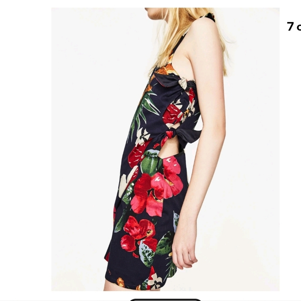 NWT! Zara Tropical Floral Side Tie One Shoulder Dress Size: M - Picture 4 of 13